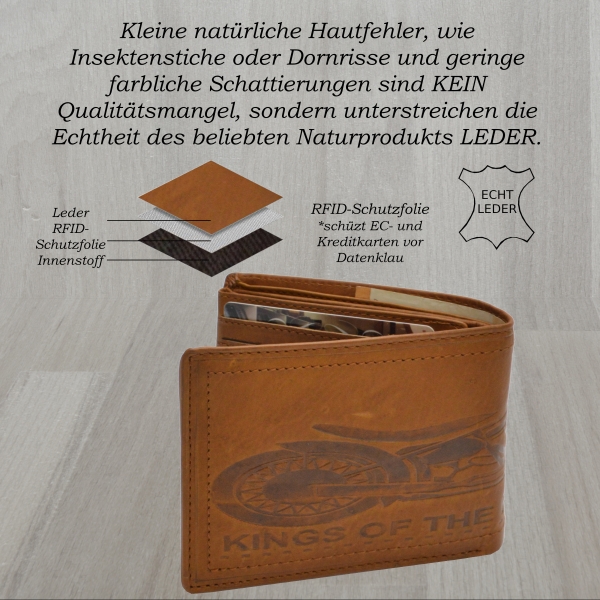 Voll Leder Geldbörse mit RFID Schutz Folie Motorrad Biker Rocker